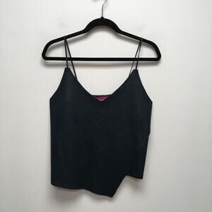 H Squared Womens Blue V-Neck Stretch Spaghetti Strap Faux Leather Tank Top S